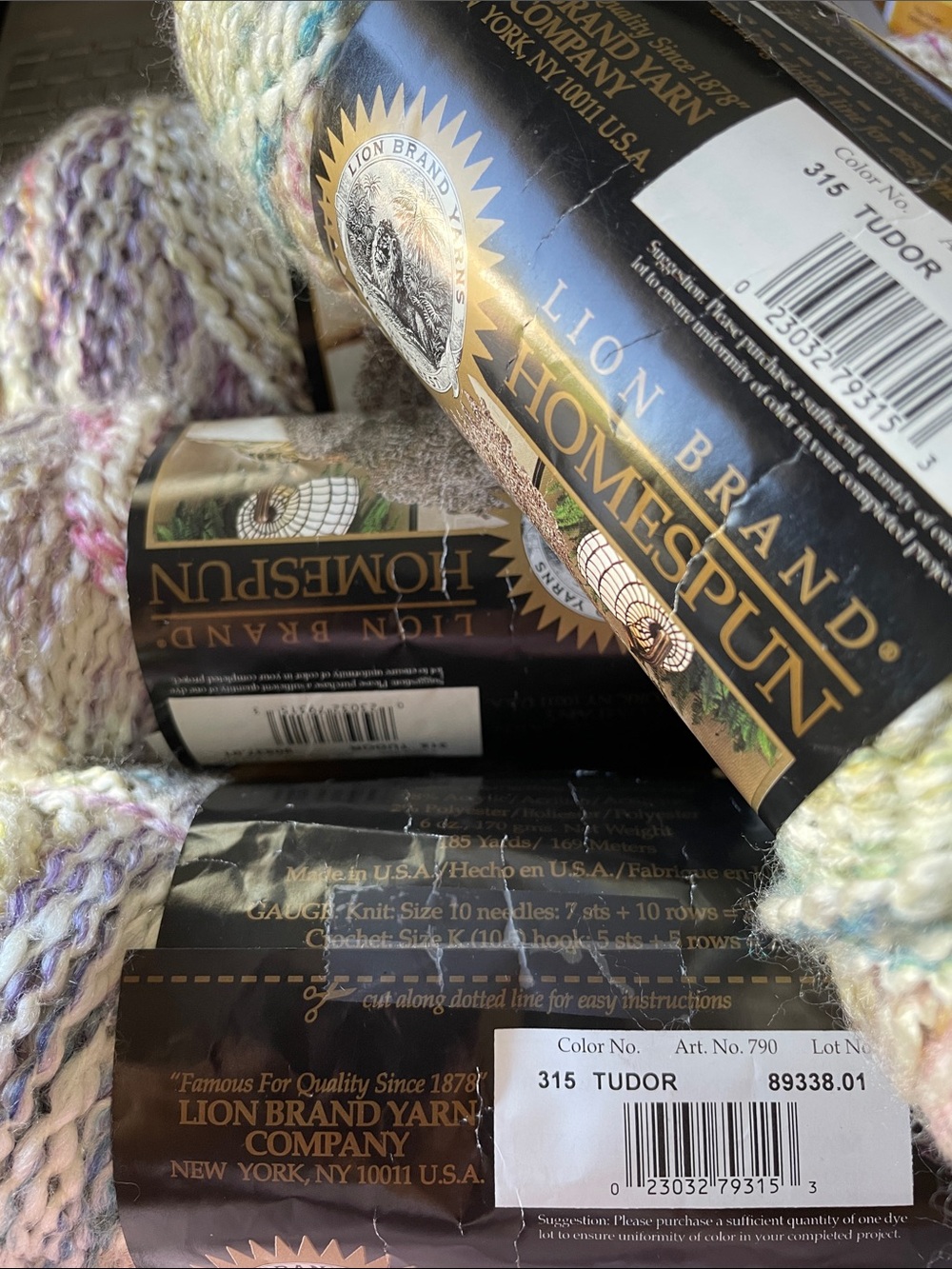 Lion Brand Homespun Yarn #315Tudor Textured Multi Colored 185 yds Lot of 4